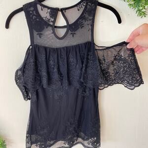 Francesca's black lace cold shoulder blouse